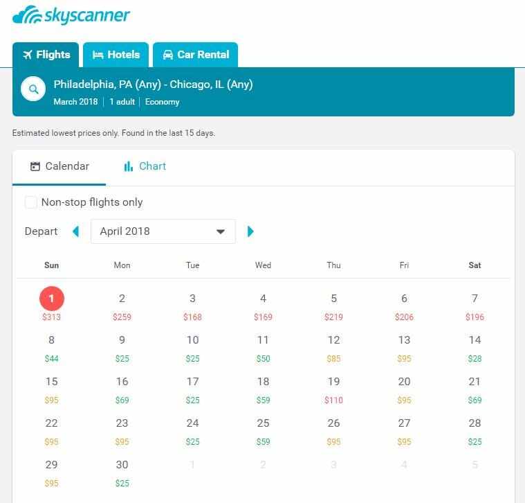 Skyscanner search by month