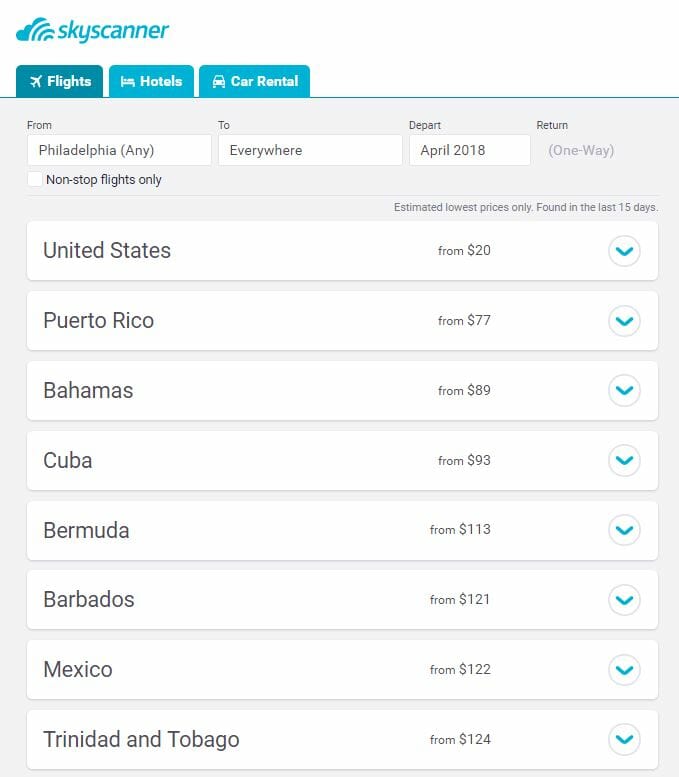 Skyscanner cheapest destinations