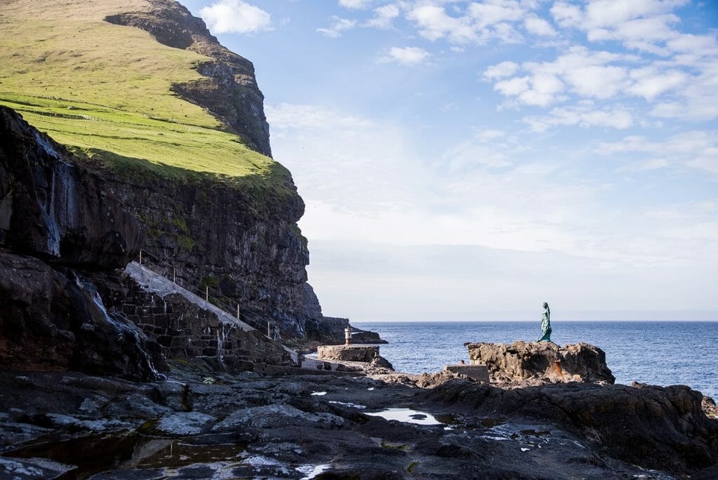 Faroe Islands Mikladalur Selkie statue 