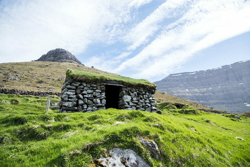 Grass roof shed in the Faroe Islands