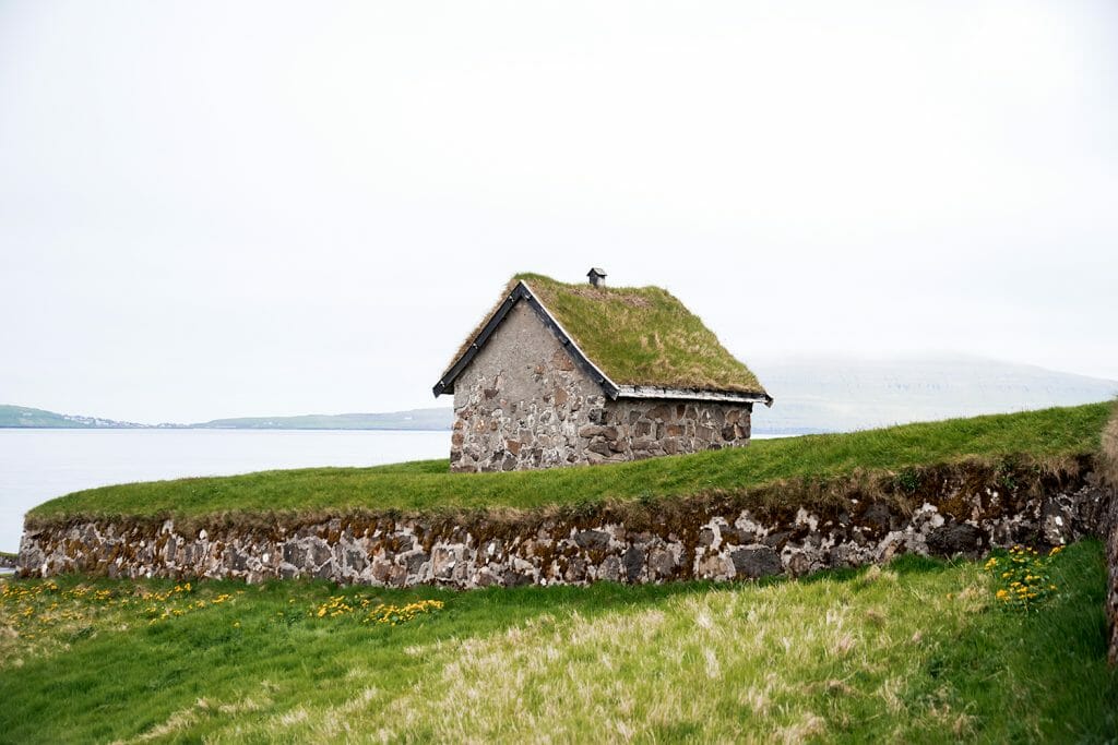 Grass roof house in Faroe Islands