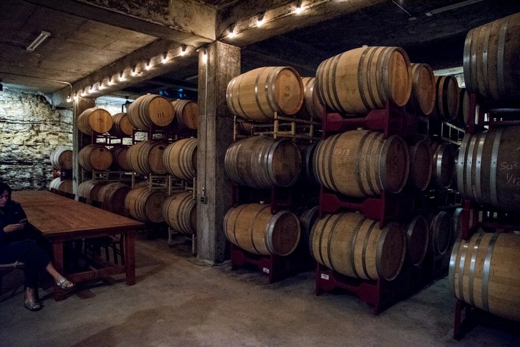 Limestone cellars in Hawk's Shadow Winery in Austin