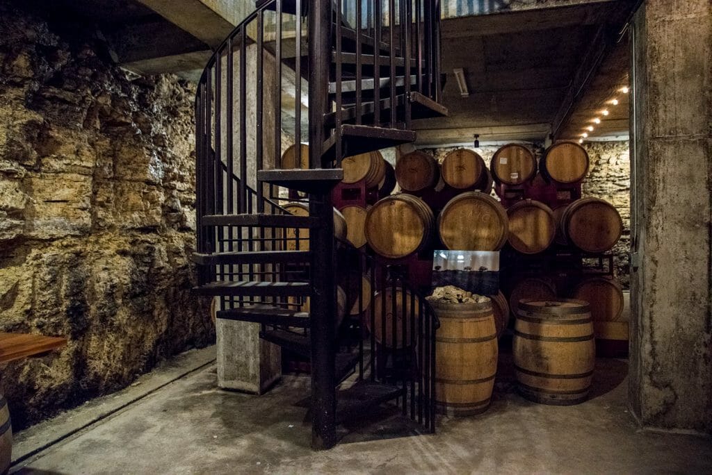 Limestone cellars in Hawk's Shadow Winery in Austin