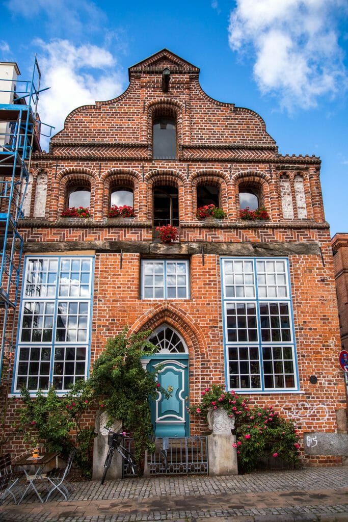 Historic German house with blue door