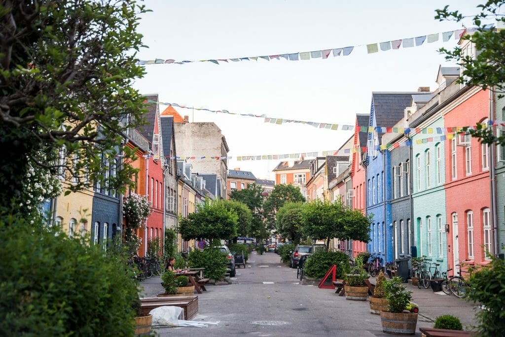 Colorful street in Østerbro, Copenhagen