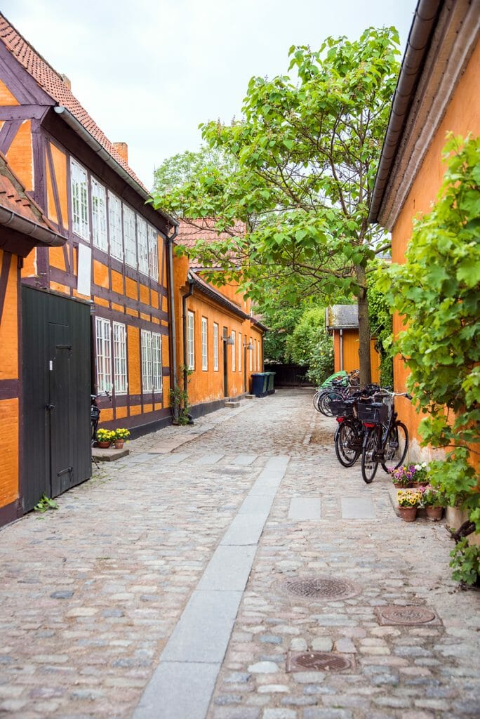 Alleyway with orange houses in Copenhagen