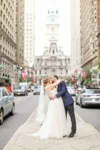 Wedding portraits in front of City Hall in Philadelphia