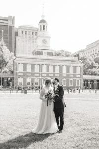 Wedding portraits in front of Independence Hall Philadelphia