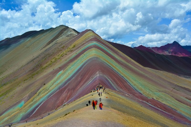 Hikers on the Rainbow Mountain in Peru