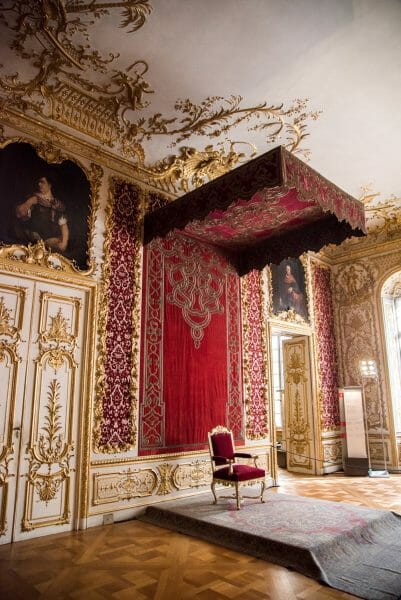 Red and gold canopy over throne