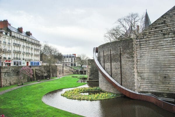 Historic wall with moat in Nantes