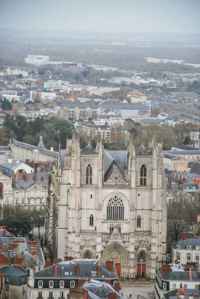 Aerial view of cathedral in Nantes