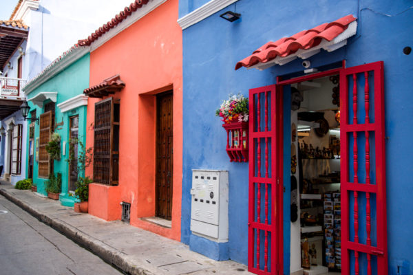 Historic colorful houses in old city Cartagena