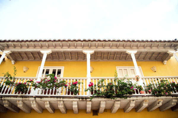 Yellow houses in old city Cartagena