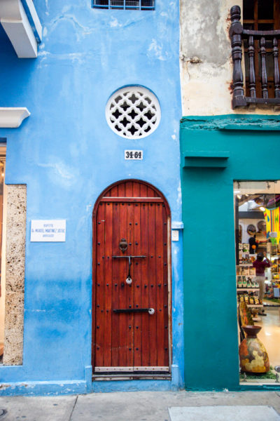 Blue houses in old city Cartagena