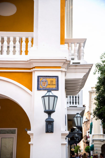 Historic street marker in old city Cartagena