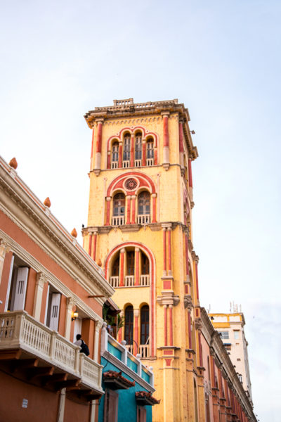 Church tower in old city Cartagena