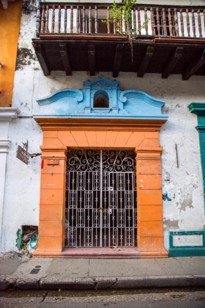 Colorful doorway in old city Cartagena
