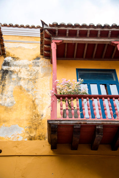 Historic yellow houses in old city Cartagena