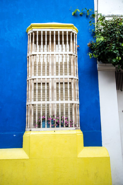 Blue and yellow house in old city Cartagena