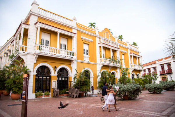 Historic yellow building in Cartagena