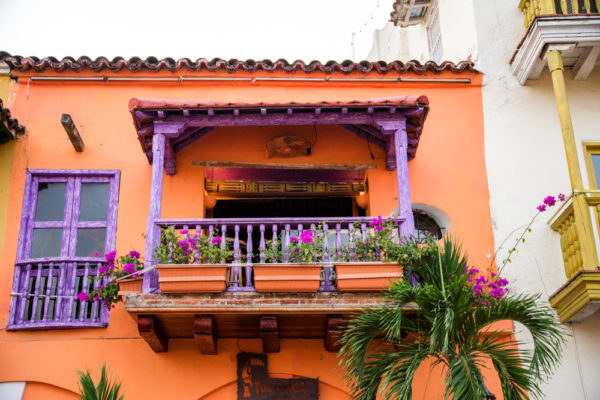 Orange house in old city Cartagena