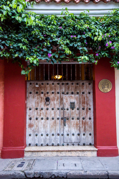 Historic red house in old city Cartagena