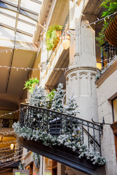 Grove Arcade decorated for Christmas in Asheville