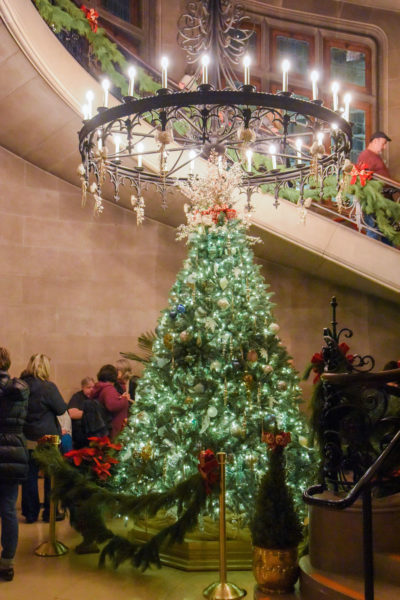 Christmas tree by the staircase in the Biltmore