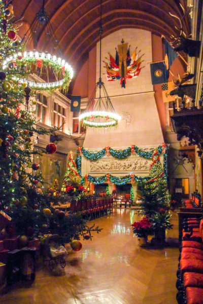 Christmas decorations in the great hall in the Biltmore