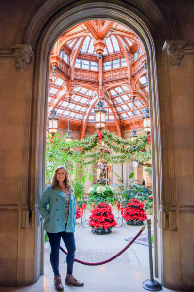 Winter garden decorated for Christmas in the Biltmore