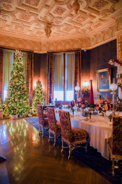 Breakfast room decorated for Christmas in the Biltmore