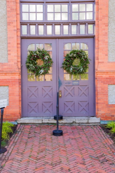 Christmas wreaths on the greenhouse doors at the Biltmore