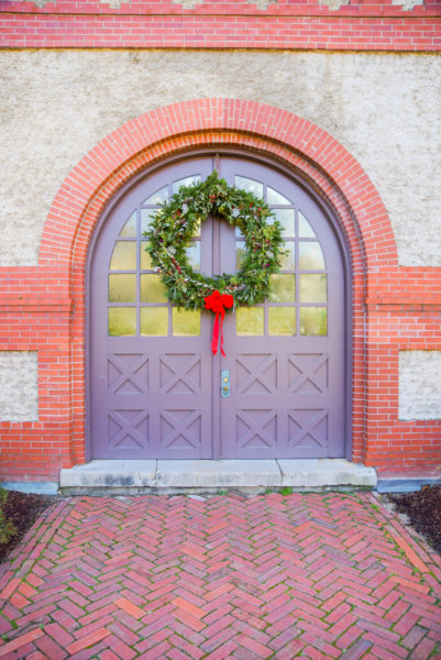Christmas wreath on the greenhouse doors at the Biltmore