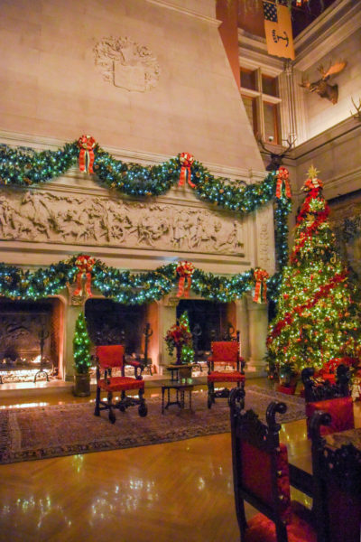 Christmas light decorations in the Biltmore