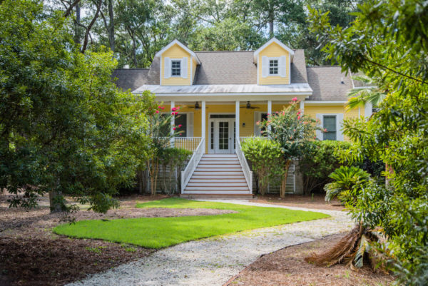 Yellow beach house with front porch on Daufuskie Island