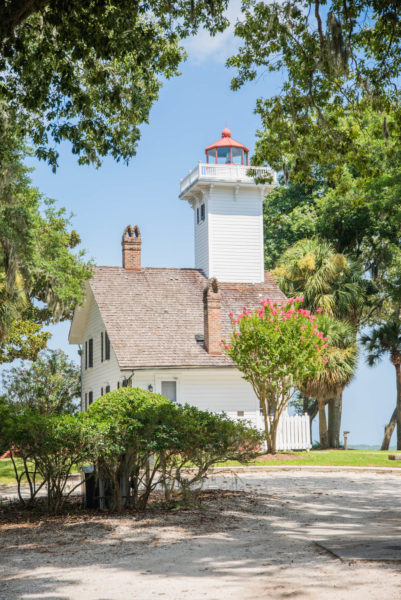 White wooden lighthouse with red roof on Daufuskie Island