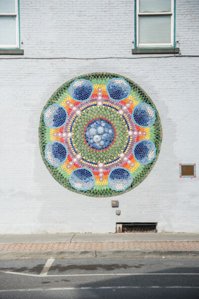 Colorful medallion mural in Plattsburgh, NY