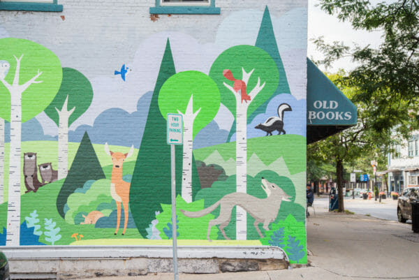 Mural of forest and animals in Plattsburgh, NY