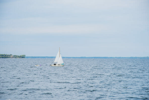 White sailboat on Lake Champlain