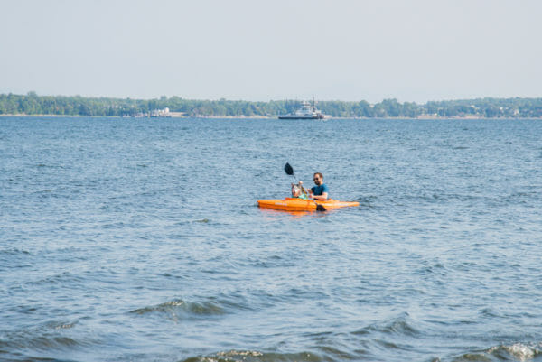 Man kayaking in Lake Champlain