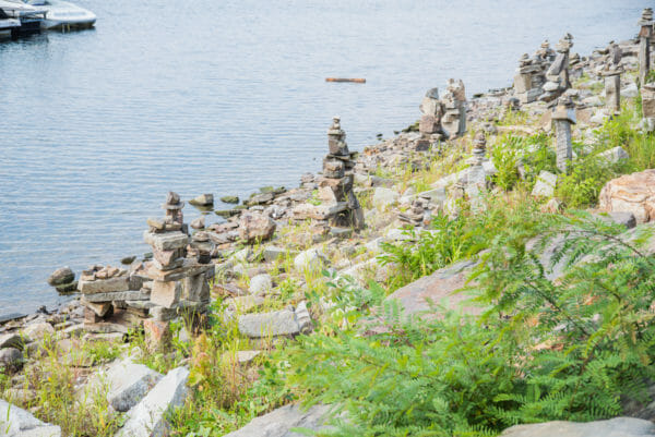 Stacks of rocks along Lake Champlain in Burlington, VT