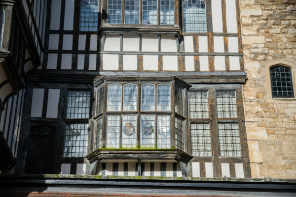 Tudor style decorative windows at the Tower of London