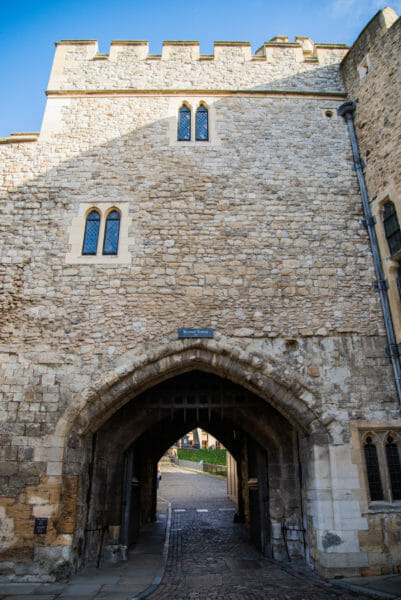 Stone tower with an archway at the Tower of London