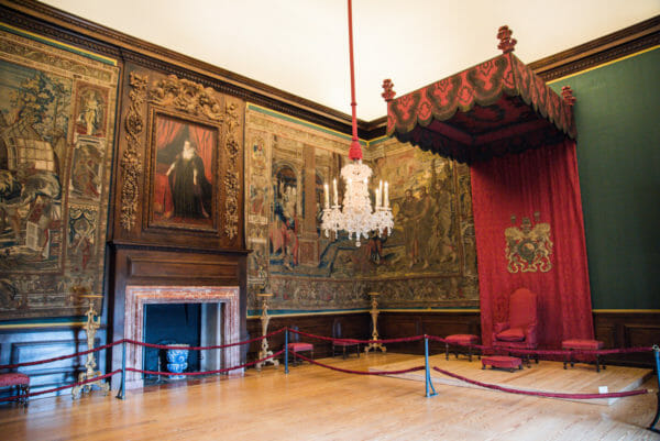Throne room with red canopy at Hampton Court