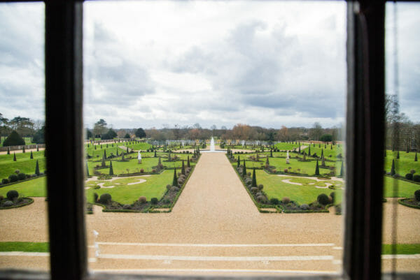 View of garden at at Hampton Court from a window