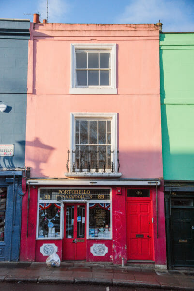 Pink building with a red door in Notting Hill