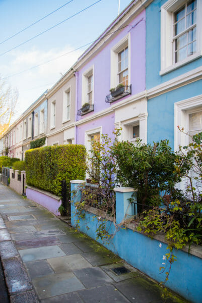 Blue and purple houses in Notting Hill