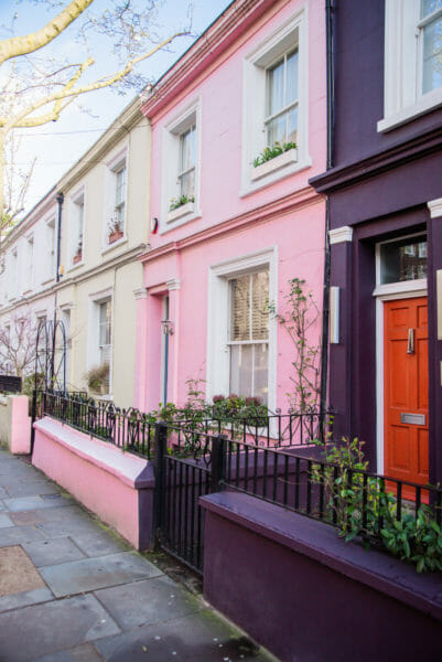 Pink and purple houses in Notting Hill