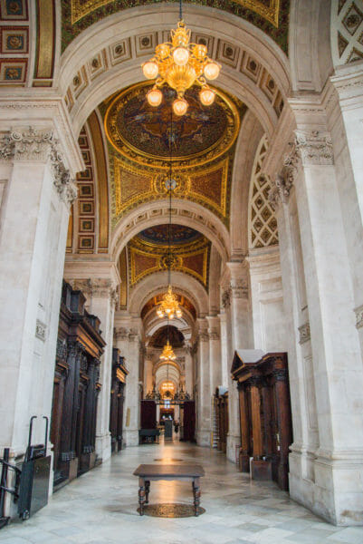 Side aisle with marble columns in in St. Paul's Cathedral
